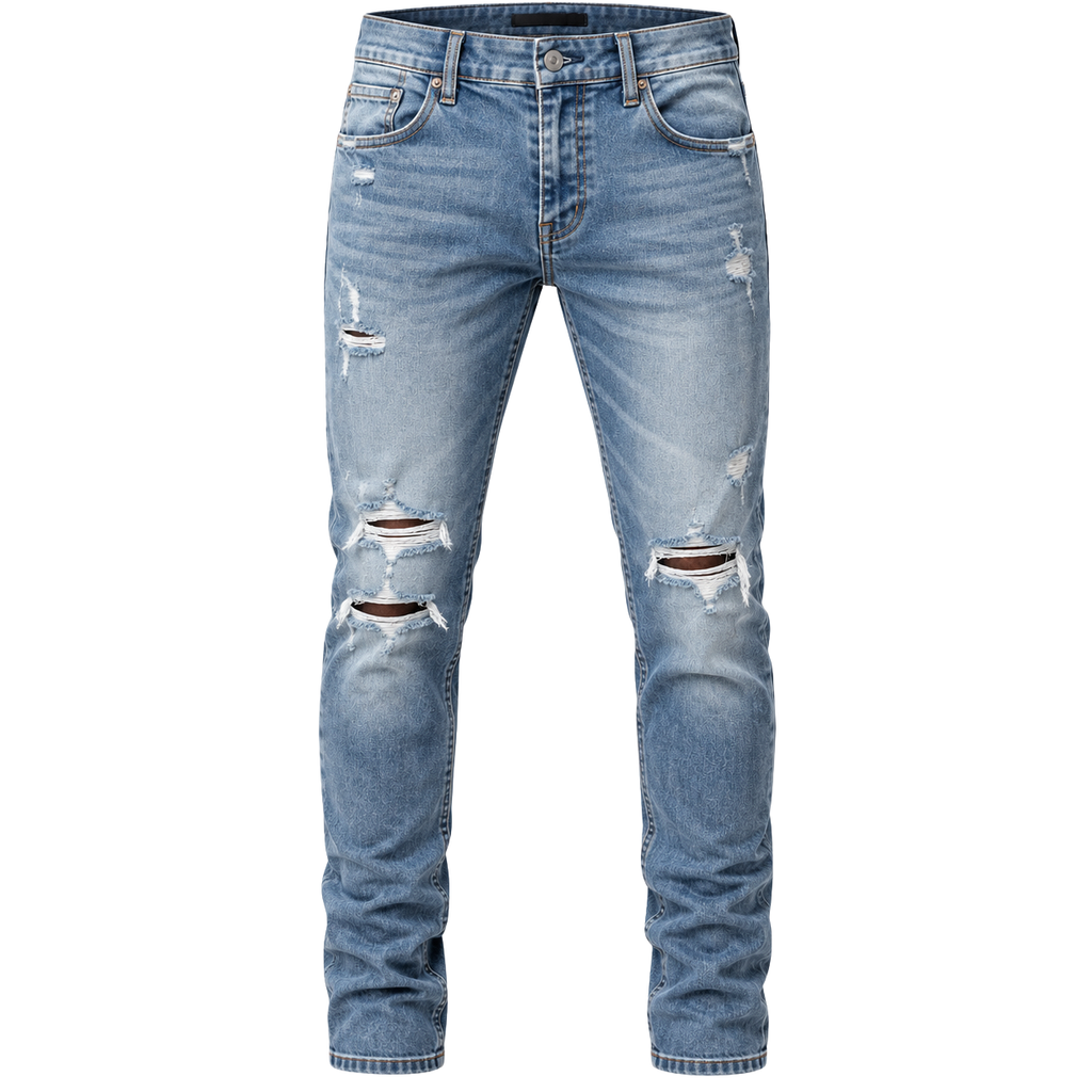 Slim-Fit Distressed Denim Jeans – Light Blue | Truvington
