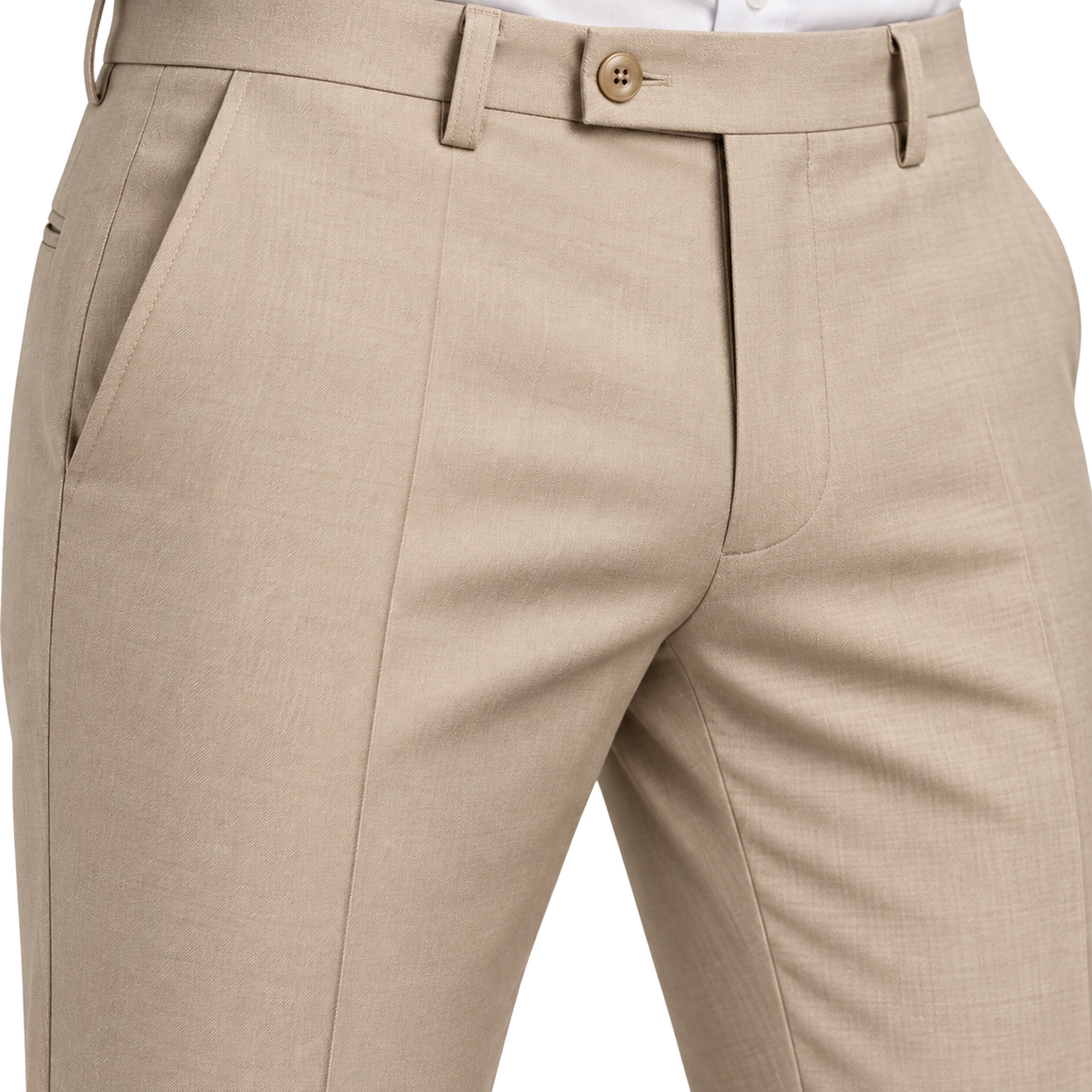 Tailored Wool-Blend Trousers – Sand Beige | Truvington