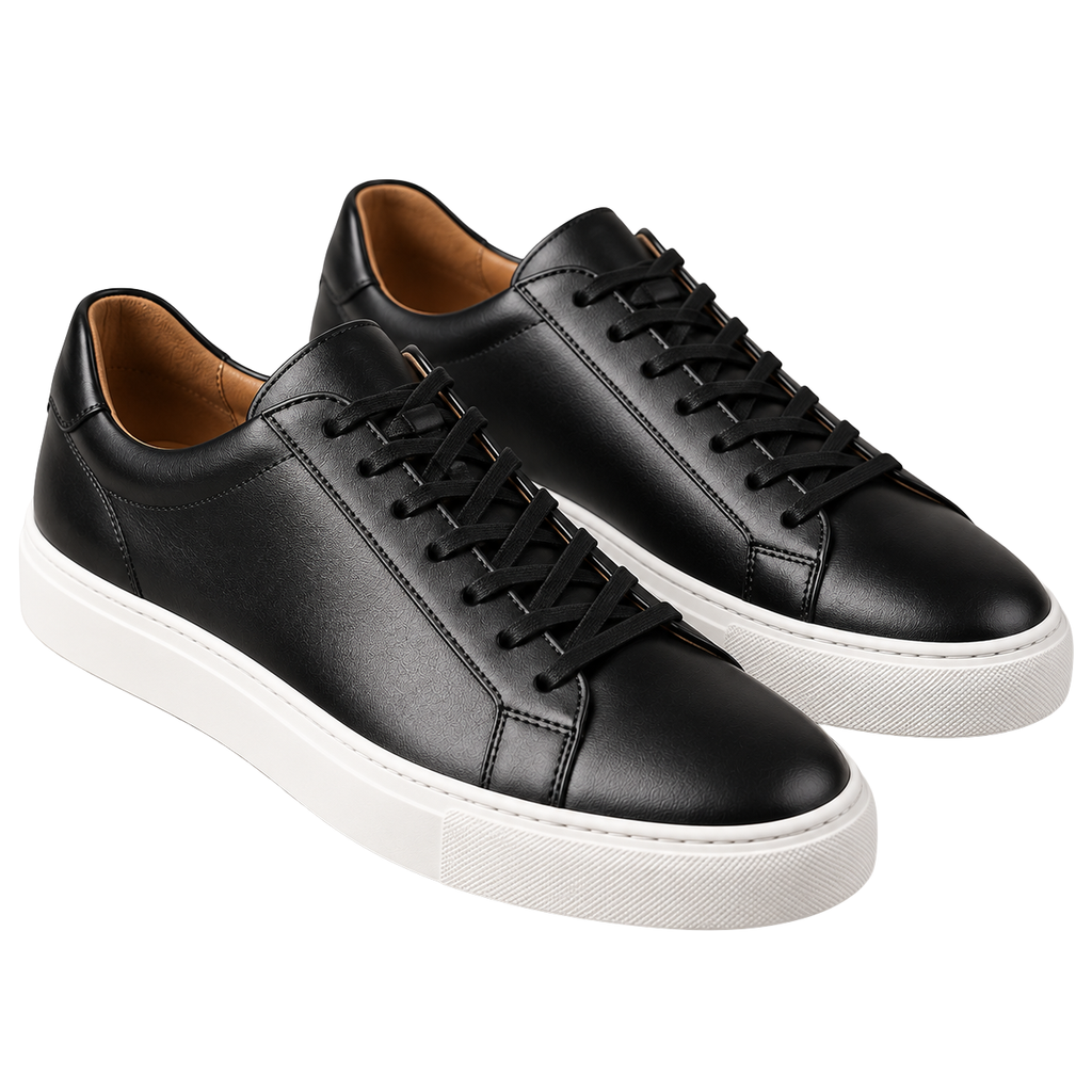 Premium Leather Low-Top Trainers – Black & White | Truvington