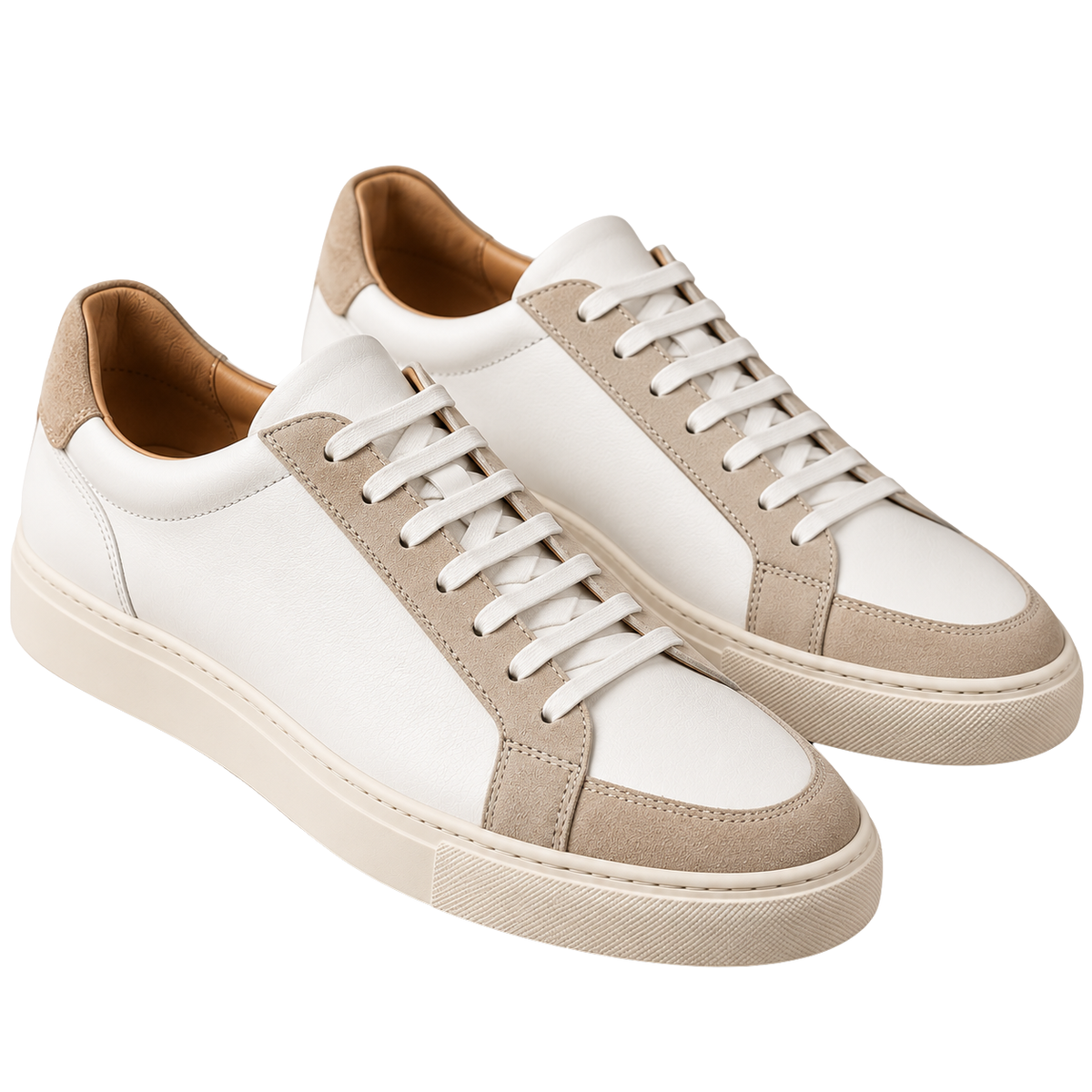 Premium Leather & Suede Trainers – White & Beige | Truvington