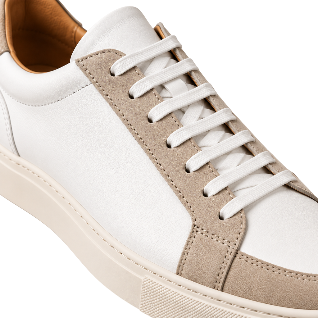 Premium Leather & Suede Trainers – White & Beige | Truvington