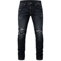 Slim-Fit Distressed Denim Jeans – Dark Indigo | Truvington