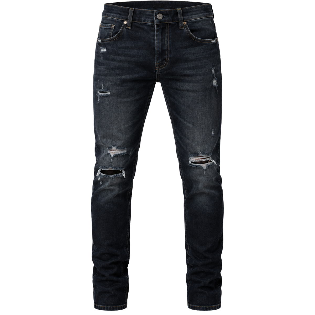 Slim-Fit Distressed Denim Jeans – Dark Indigo | Truvington